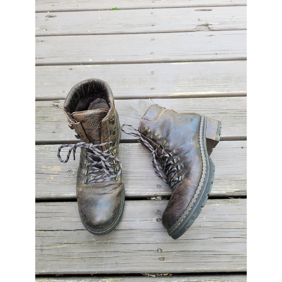 Born Shoes - Born Hiking Boots Brown Leather Lace Up Chunky Block Heel Womens Size 11